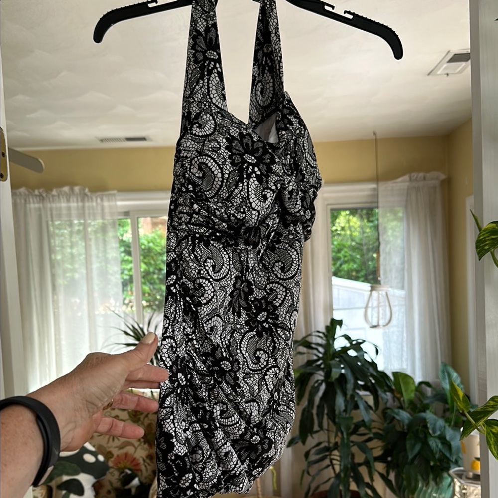 Black and White Halter Bodycon One Piece